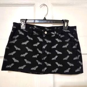 Vtg Sourpuss Spooksville Bats Goth Punk Rockabilly Pinup Denim Jean Mini Skirt L
